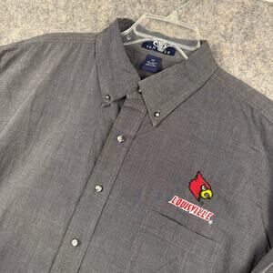 Louisville Cardinals Long Sleeve Button Front Shirt Gray Red Logo Size 2XL 265